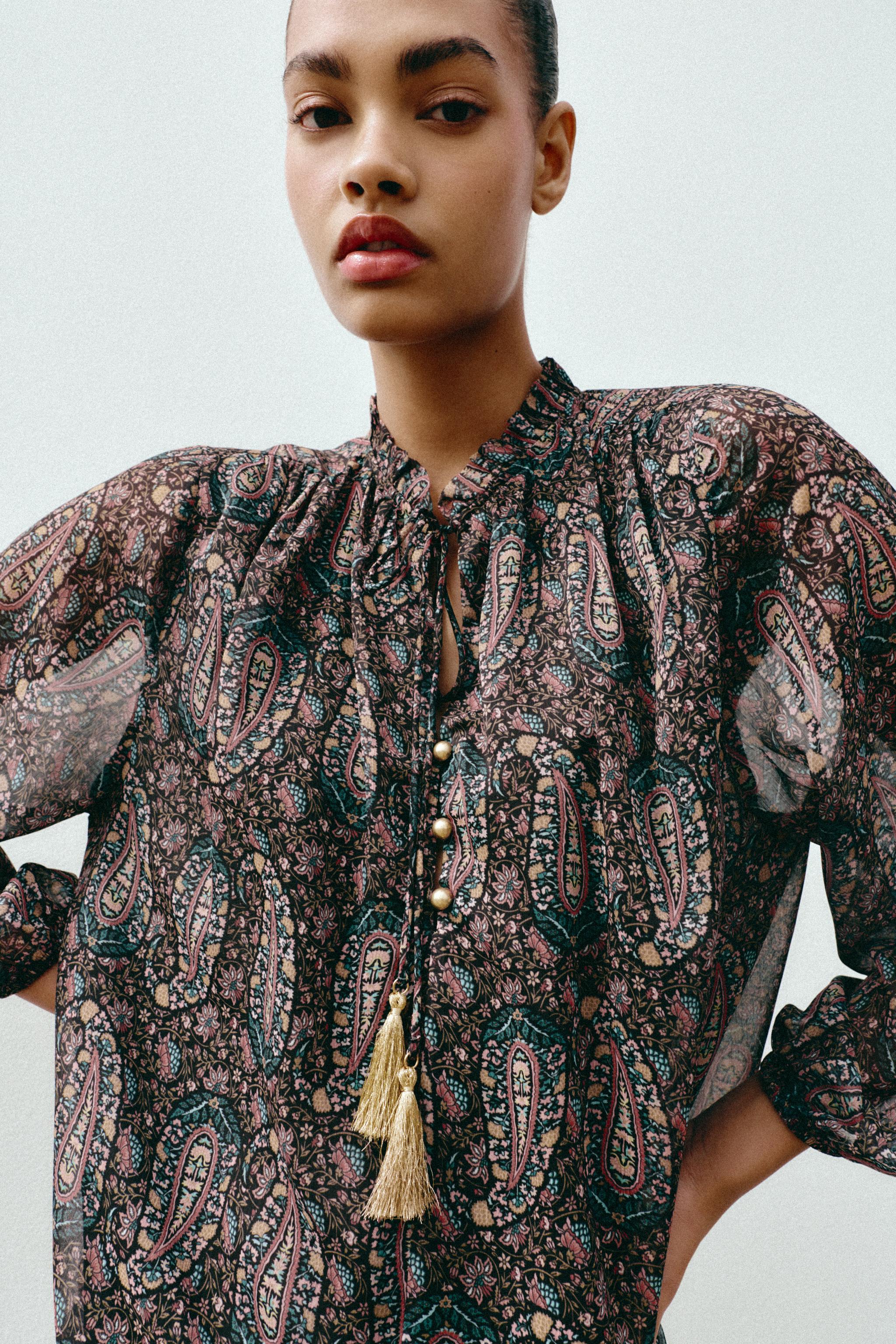 PRINTED SEMI-SHEER BLOUSE